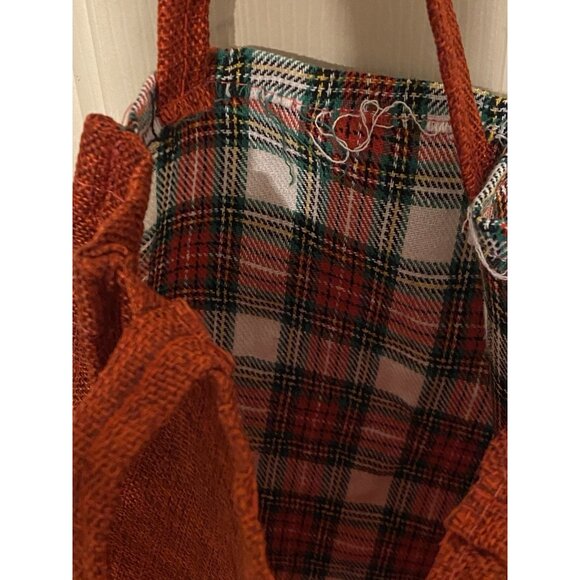 Christmas Fabric Gift Bag 7.5x10 Mini Tote Snowflake Red Plaid - Picture 6 of 7